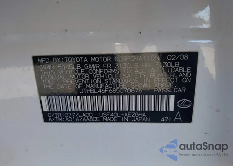 2008 Lexus Ls 460 from USA, damaged, VIN JTHBL46F685070876